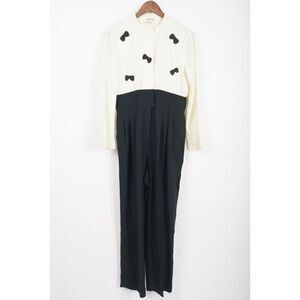 Vintage 80 Depeche Mode Jumpsuit Romper Black Cream Beaded Bows M L